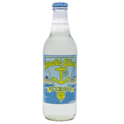 Bottle of Yacht Club Lemon Seltzer on a white background