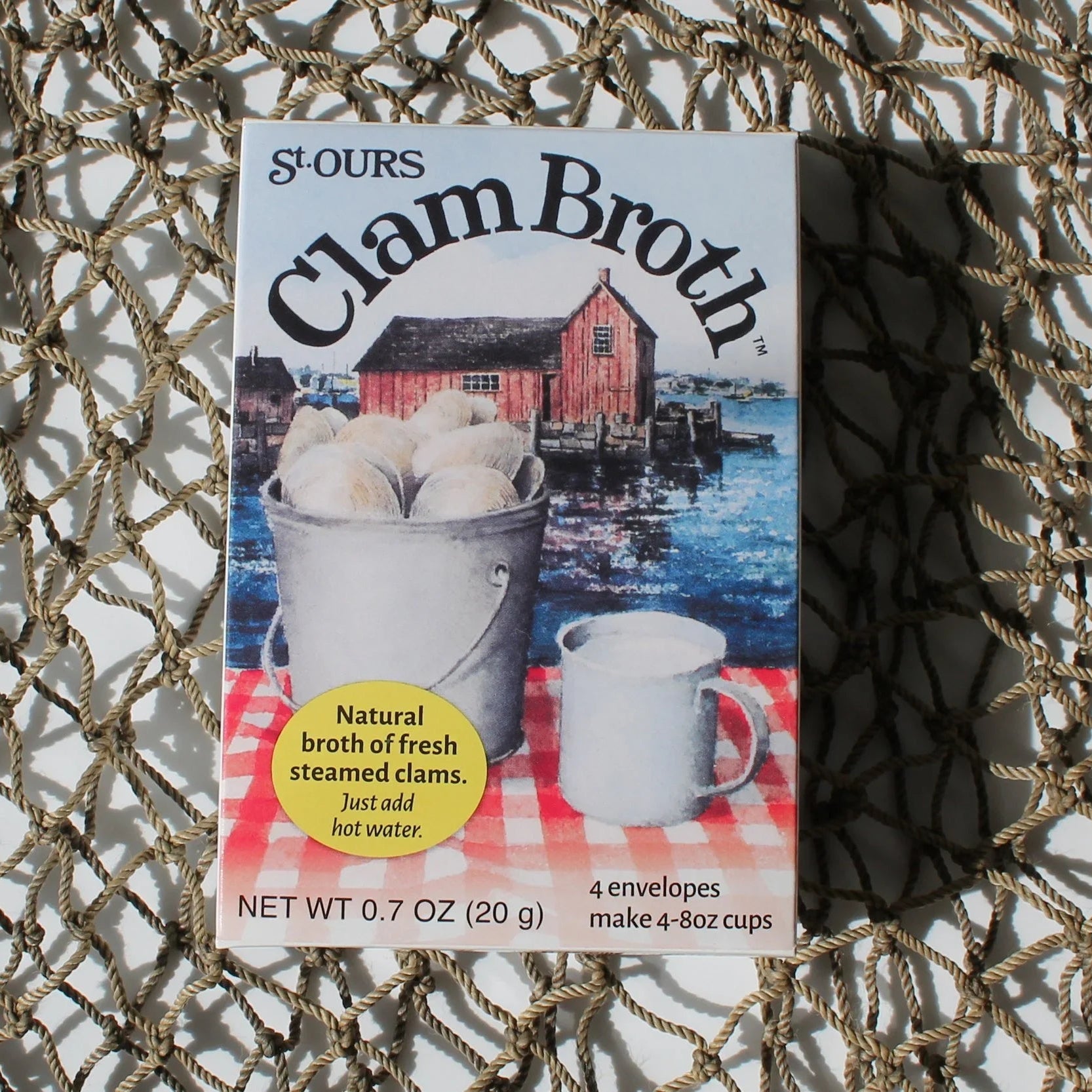 Box of Clam Broth on a textured surface