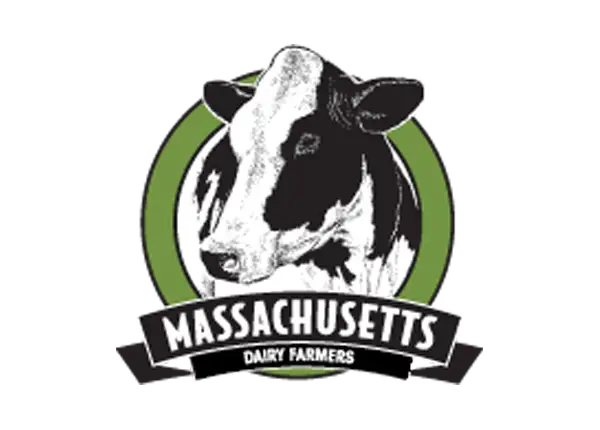 Logo of Massachusetts Dairy Farmers with a cow illustration on a white background