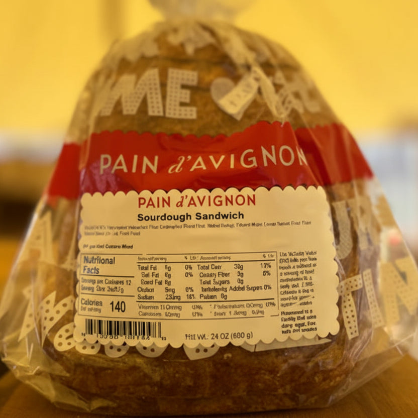 Packaged Pain d'Avignon bread with a clear plastic wrap 